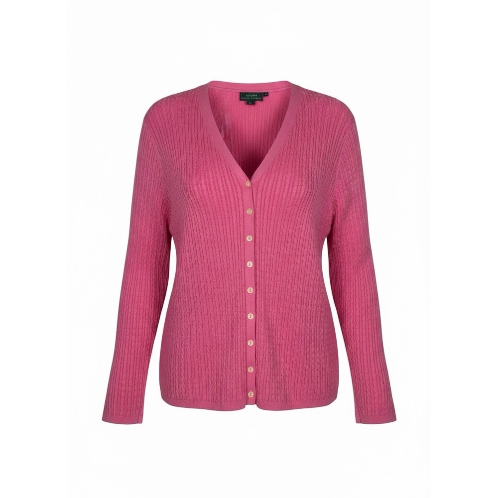 Ralph Lauren Plus Size 2X Pink Cable Knit V-Neck Button-Up Sweater Cardigan